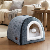 OMIVIER 2-in-1 cat bed overview showing cozy cave for indoor cats
