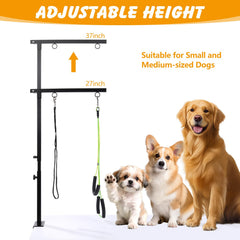 Ondware height-adjustable arm enables precise grooming for small to medium dogs.