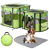 Ondware portable cat playpen with dual compartments for separate living and litter areas.