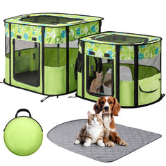 Ondware portable cat playpen with dual compartments for separate living and litter areas.