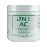 ONE AC supplement powder in a jar supports a horse's sweating balance and performance.