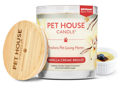 One Fur All Vanilla Crème Brûlée candle in jar creates a clean, inviting home.