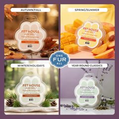 One Fur All US-made lavender-green-tea melts emphasizing natural ingredients and safer home scent.
