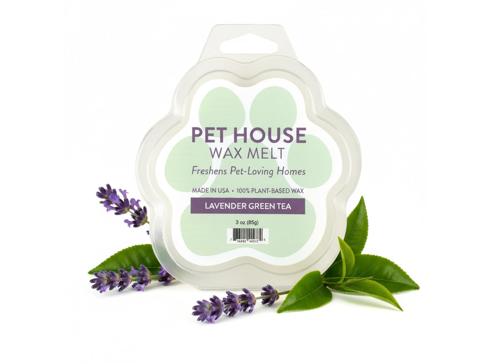 One Fur All Pet House paw-shaped lavender-green-tea wax tart for long-lasting pet-friendly fragrance.