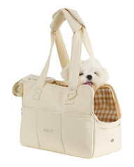 ONECUTE dog purse carrier beige front view, lightweight for daily outings.
