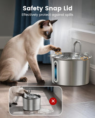 Oneisall 2L stainless steel cat fountain top-shot demonstrates easy-fill design for quick setup.