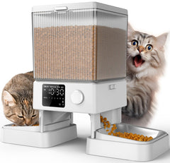 Oneisall automatic cat feeder front view for two cats, organized feeding.