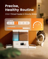 Oneisall cat feeder water dispenser side view shows dual dispensing for hydration