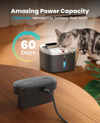 oneisall cat water fountain 3.5L black battery compartment shows rechargeable power.