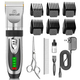 oneisall dog grooming clipper front view shows compact cordless design for easy handling.