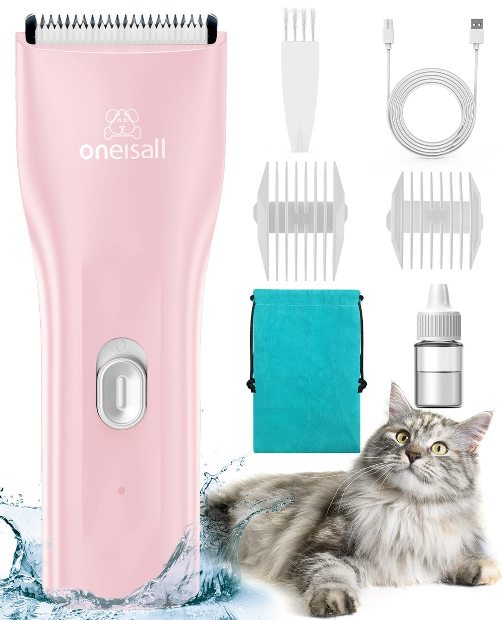 Oneisall pet clipper trims matted hair with stainless steel head for efficiency.