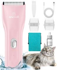 Oneisall pet clipper trims matted hair with stainless steel head for efficiency.