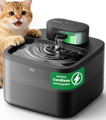 oneisall wireless cat water fountain pump close-up showing SilentFlow for quiet hydration