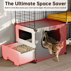 Oneluck cat cage diy 4-tier enclosure demonstrates scalable space for 1-2 cats.