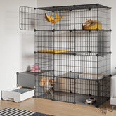 Oneluck cat cage with litter-box area keeps litter contained for easy maintenance.