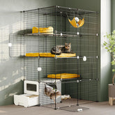 Oneluck cat cage with litter box front view highlights all-in-one convenience for quick cleanups.