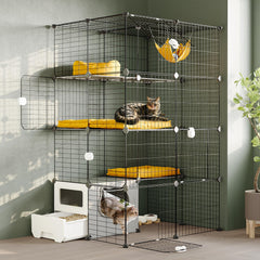 Oneluck cat cage with litter box front view highlights all-in-one convenience for quick cleanups.