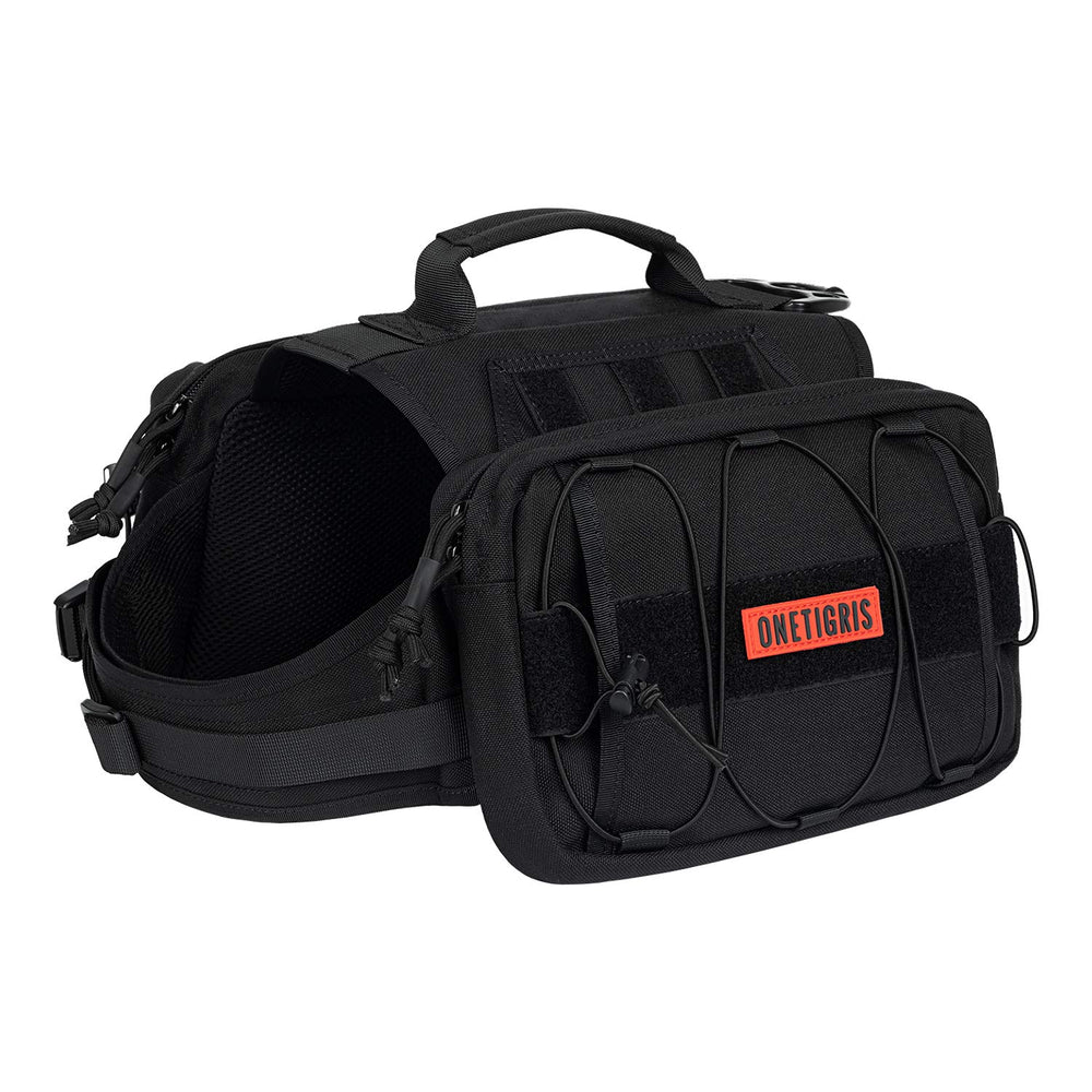 ONETIGRIS dog backpack with large side pockets for easy hiking storage.