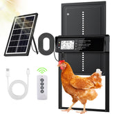 ONKO solar coop door with LCD display showing settings for easy setup.