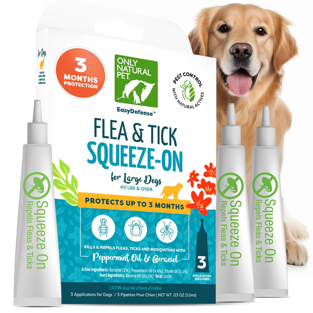 Only Natural Pet EasyDefense squeeze-on tube for monthly flea and tick protection.