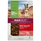 Only Natural Pet MaxMeat air-dried beef with pumpkin in bowl, high-protein serving.