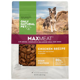 Only Natural Pet MaxMeat air-dried chicken slices with pumpkin and parsley for a complete meal.