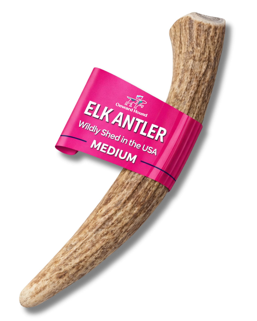 Onward Hound elk antlers for dogs in a 6+ inch chew, durable for persistent chewers.