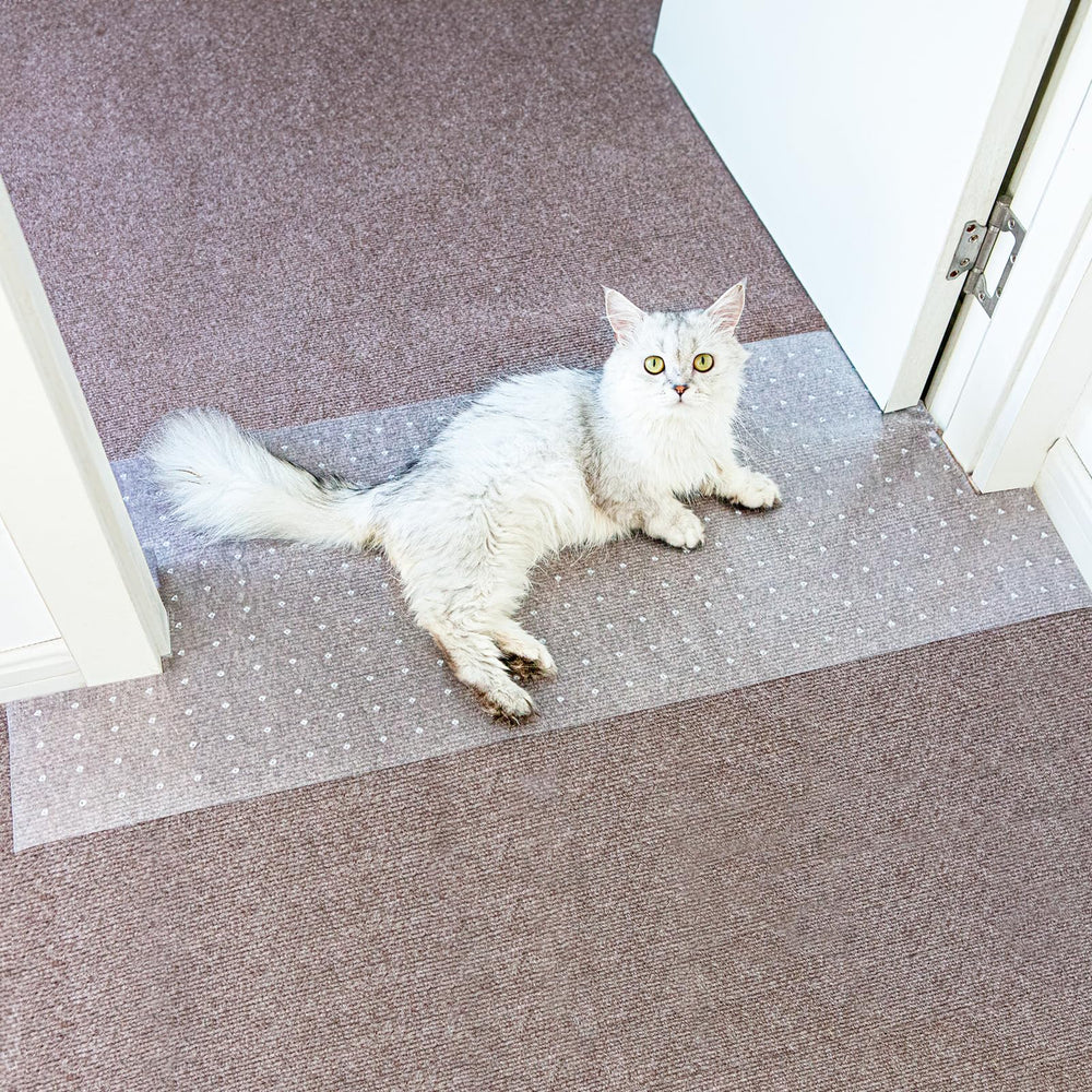 Oroonoko carpet protector for pets offers clear 3.6ft coverage shields doorway carpets.