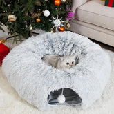 OOZAZEMM cat tunnel bed gray with plush cushion for cozy hideaway