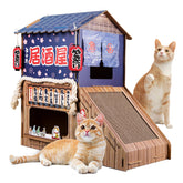 opbodqo cardboard cat house front view shows cozy dual bed setup for naps