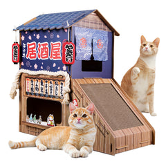 opbodqo cardboard cat house front view shows cozy dual bed setup for naps