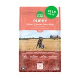 Open Farm ancient grains puppy salmon 22lb bag highlights protein-rich nutrition for growing dogs.