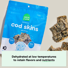 Open Farm cod skins single-ingredient recipe, protein-rich snack.