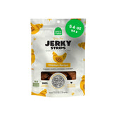 Open Farm dog jerky soft-chewy strip close-up showing meaty texture for rewards.