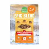 Open Farm Epic Blend dry dog food in a bowl highlighting high-protein formula for active dogs.