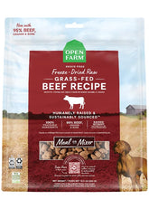 Open Farm freeze-dried raw dog food morsels in bag, high-protein option.
