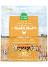 Open Farm freeze-dried morsels front bag showing rich meat for tasty meals