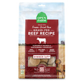 Open Farm freeze-dried patties packaging shows reseal bag for freshness.