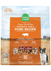 Open Farm pork recipe morsels packaging shows a convenient 22oz bag for storage.