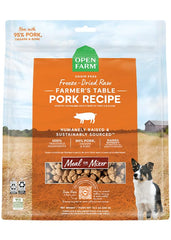 Open Farm pork recipe morsels packaging shows a convenient 22oz bag for storage.