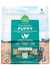 Open Farm puppy patties pack shot highlighting high-protein freeze-dried nutrition
