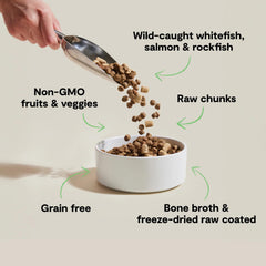 Open Farm RawMix bag label closeup demonstrates traceable, ethical sourcing.