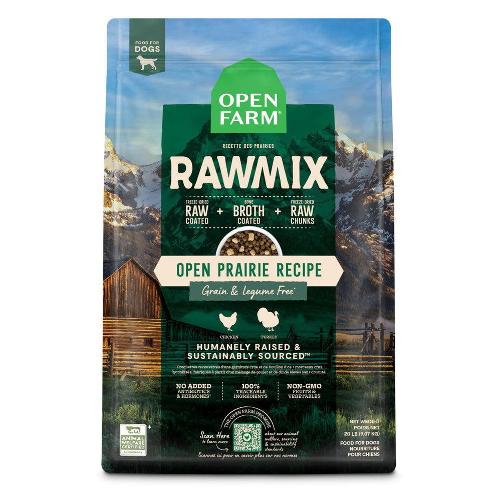 Open Farm RawMix chicken and turkey bag front view showing grain-free formula