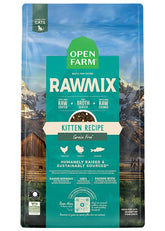 Open Farm RawMix Dry Cat Food kibble with bone broth coating boosts flavor and palatability for kittens