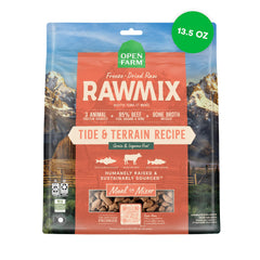 Open Farm RawMix freeze-dried morsels packaging highlights pure meat blend for easy topping