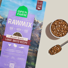 Open Farm RawMix large-breed kibble close-up designed for big dogs.