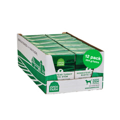 Open Farm Rustic Stews wet dog food case showing a complete, grain-free meal option for mealtime