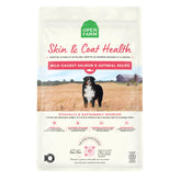 Open Farm Skin Coat Health dog food bag highlights glossy coat benefits.