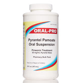 Oral-Pro Aurora pyrantel pamoate suspension bottle pour showing easy at-home dosing.