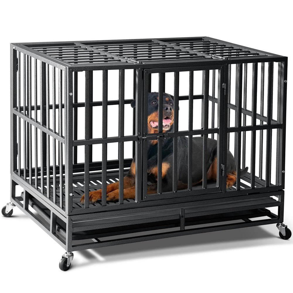 Oranland 38-inch heavy-duty crate, left-side view, durable design for large dogs.